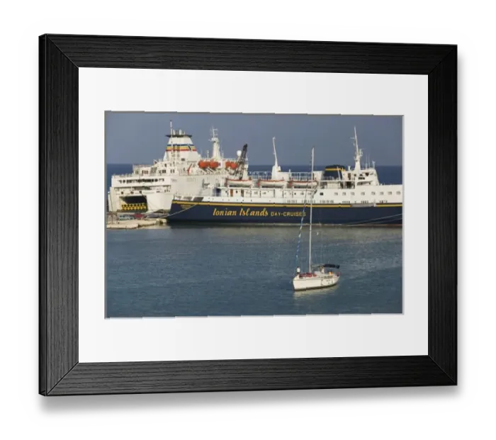 Framed Print : GREECE, Ionian Islands, ZAKYNTHOS: Yacht and Island Ferries Framed Print : GREECE, Ionian Islands, ZAKYNTHOS: Yacht and Island Ferries