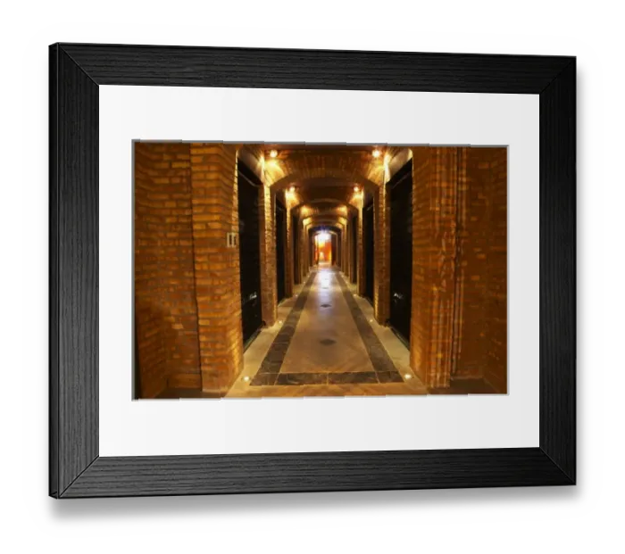 Framed Print : the brick bottle aging cellar with atmoshperic lighting Bodega Familia Schroeder Winery