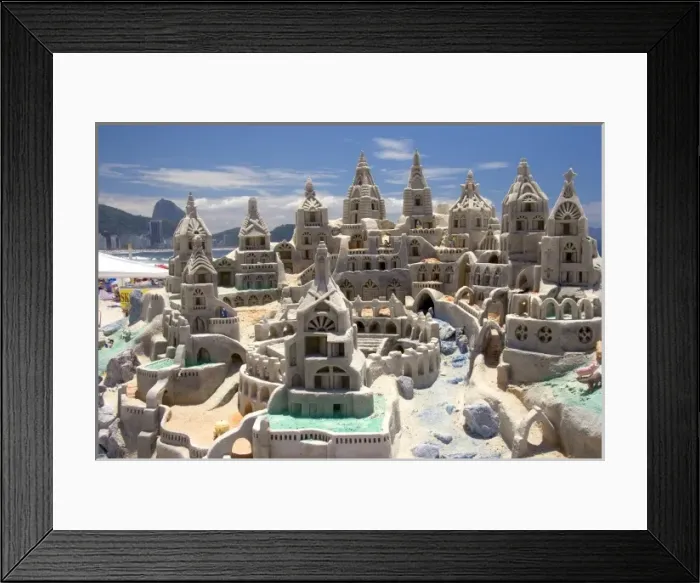 Framed Print : A large sandcastle on the Copacabana Beach in Rio de Janeiro, Brazil