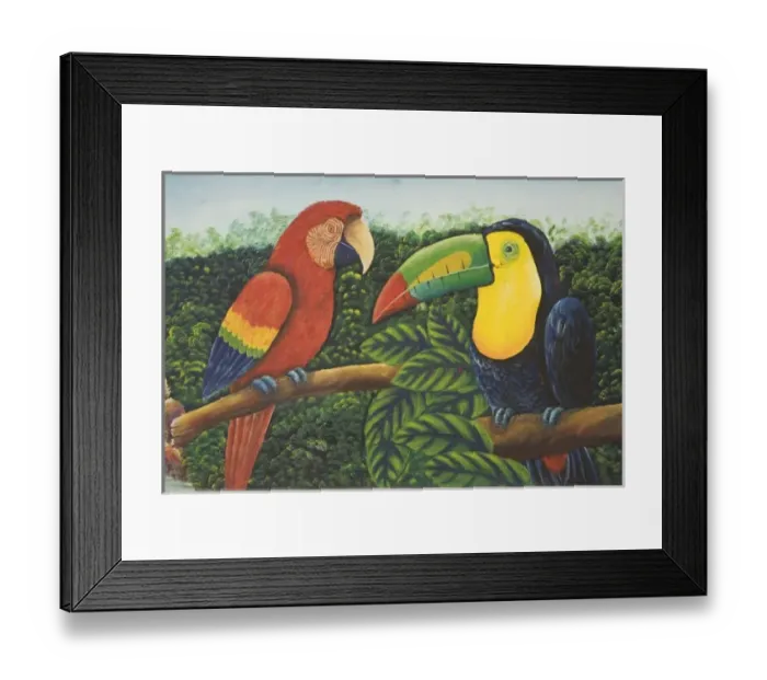 Framed Print : Mural depicting local wildlife on walls outside of shop, Belize City, Belize