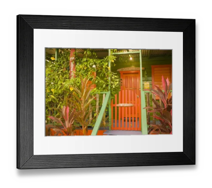 Framed Print : Entrance to beach house painted in bright colors, Placencia, Stann Creek District, Belize Framed Print : Entrance to beach house painted in bright colors, Placencia, Stann Creek District, Belize