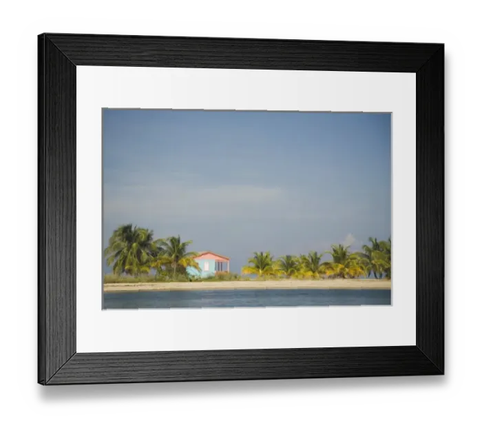Framed Print : Palm trees and house on island with beach in Caribbean Sea, Placencia, Stann Creek District, Belize Framed Print : Palm trees and house on island with beach in Caribbean Sea, Placencia, Stann Creek District, Belize