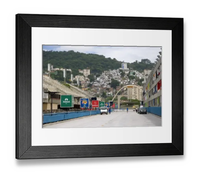 Framed Print : Hillside favela in Rio de Janeiro, Brazil above the Carnival parade ground Framed Print : Hillside favela in Rio de Janeiro, Brazil above the Carnival parade ground