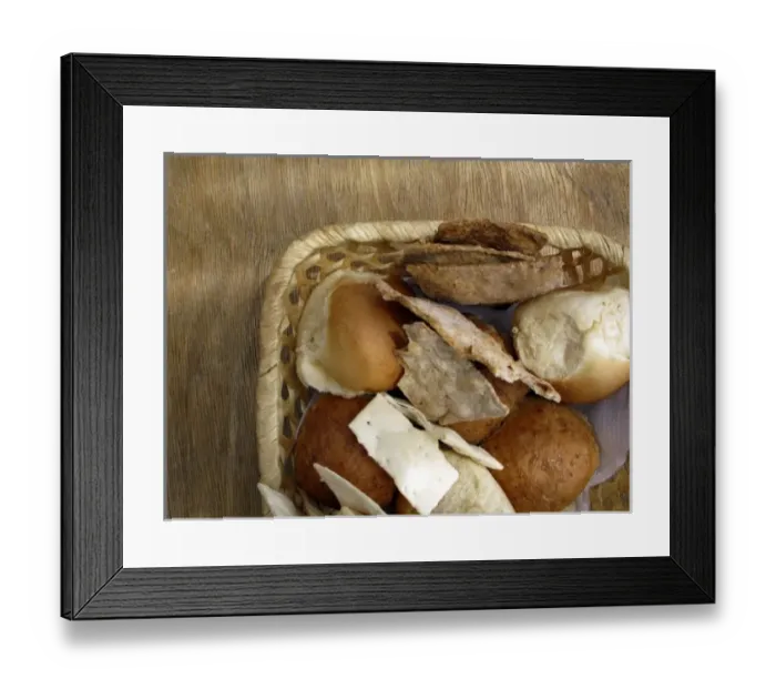 Framed Print : basket breads served atl ocal restaurants