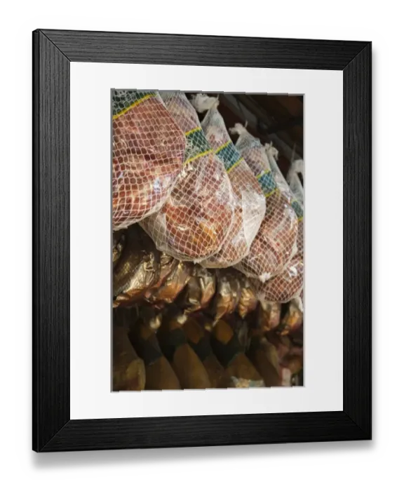 Framed Print : Argentina, Mendoza Province, Mendoza. Hams for sale, Mercado Central