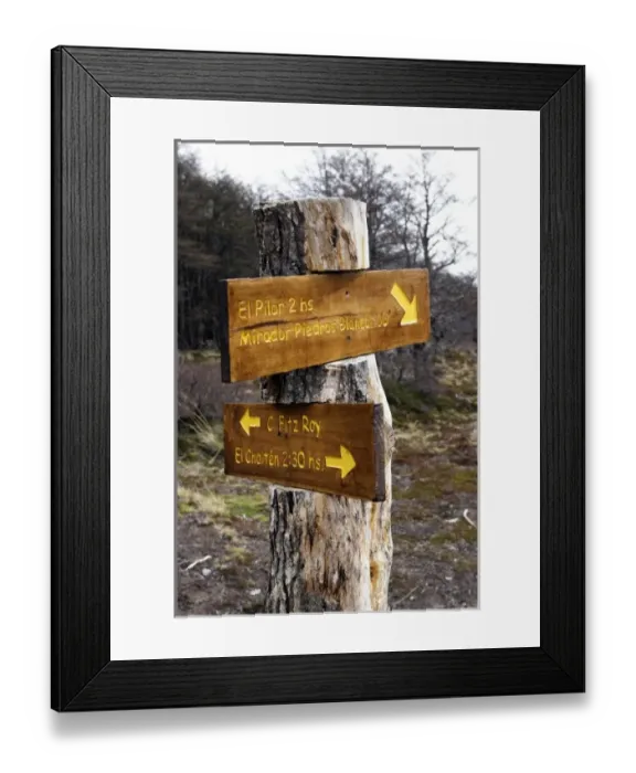 Framed Print : Argentina, Santa Cruz Province, Glaciers National Park. Signs on a hiking trail mark the way to Mt Framed Print : Argentina, Santa Cruz Province, Glaciers National Park. Signs on a hiking trail mark the way to Mt