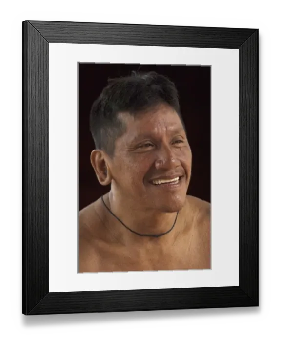 Framed Print : Huaorani Indian in Coca (San Francisco de Orellana) Town. From Bameno Community Framed Print : Huaorani Indian in Coca (San Francisco de Orellana) Town. From Bameno Community