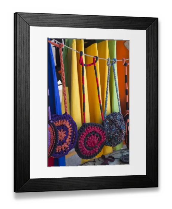 Framed Print : Argentina, Rio Negro Province, El Bolson. Handmade bags, the Hippie Market