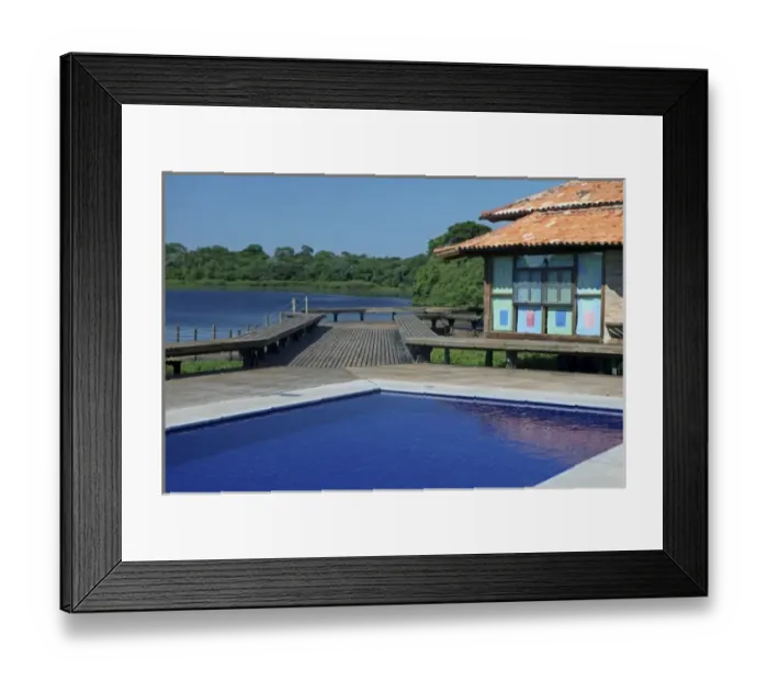 Framed Print : South America, Brazil, Pantanal. Exterior of the pool and decks of Baiazinha Lodge (6 rooms) Framed Print : South America, Brazil, Pantanal. Exterior of the pool and decks of Baiazinha Lodge (6 rooms)