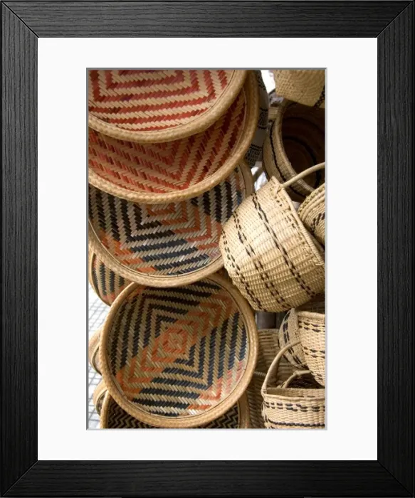 Framed Print : Amazon Indian made baskets being sold at an outdoor market in Manaus, Brazil Framed Print : Amazon Indian made baskets being sold at an outdoor market in Manaus, Brazil