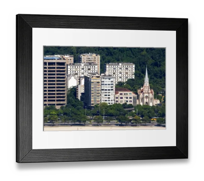 Framed Print : Church and modern buildings along the waterfront in Rio de Janeiro, Brazil Framed Print : Church and modern buildings along the waterfront in Rio de Janeiro, Brazil