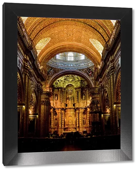 Interior view of La Compania de Jesus, the Jesuit church in Quito, Ecuador