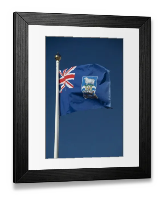 Framed Print : Falkland Island, Stanley (aka Port Stanley). Falkland Island flag Framed Print : Falkland Island, Stanley (aka Port Stanley). Falkland Island flag