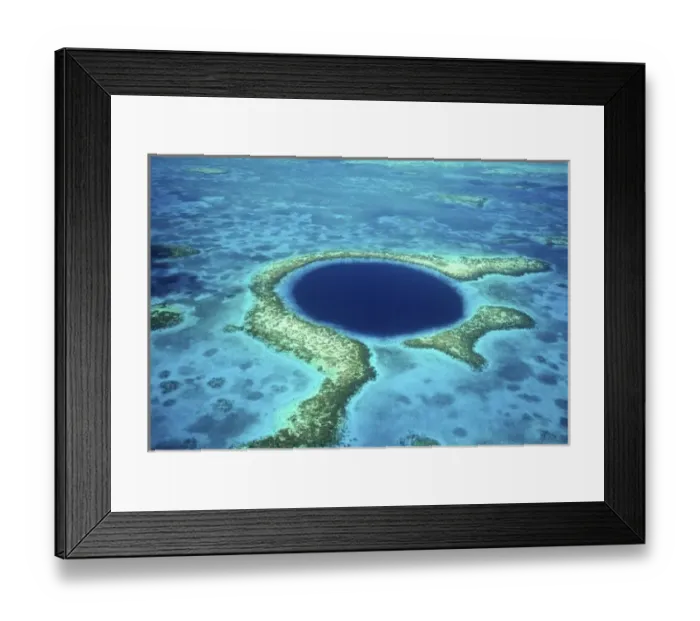 Framed Print : Aerial view of Blue Hole, Lighthouse Reef, Belize, Central America Framed Print : Aerial view of Blue Hole, Lighthouse Reef, Belize, Central America
