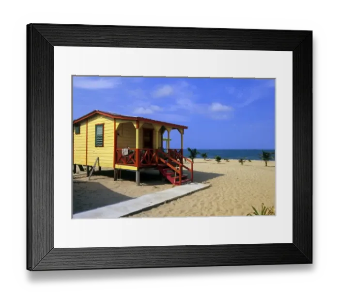 Framed Print : Beach bungalow Placencia, Belize