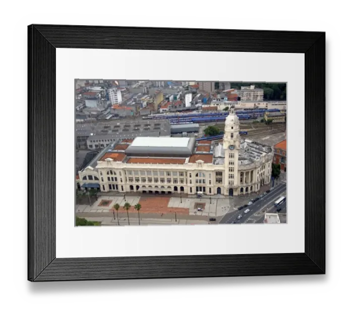 Framed Print : Aerial view of the old train station, Estacao Julio Presteo and Estrada de Ferro Framed Print : Aerial view of the old train station, Estacao Julio Presteo and Estrada de Ferro