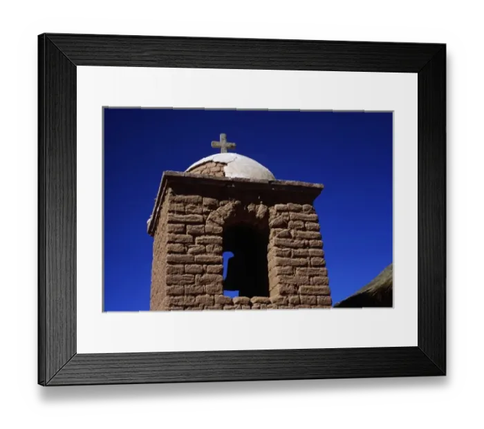 Framed Print : Bolivia, San Antonio, Bell tower on a mud brick church Framed Print : Bolivia, San Antonio, Bell tower on a mud brick church