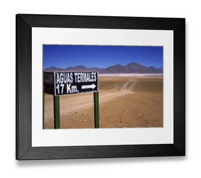 Framed Print : Bolivia, Aguas Calientes, Sign pointing the way to hot springs or aguas termales Framed Print : Bolivia, Aguas Calientes, Sign pointing the way to hot springs or aguas termales