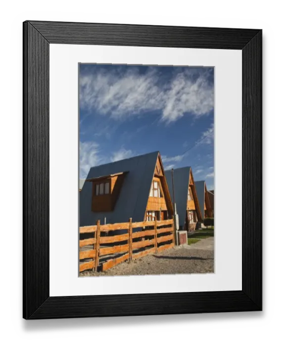 Framed Print : Argentina, Chubut Province, Esquel. A-frame houses Framed Print : Argentina, Chubut Province, Esquel. A-frame houses