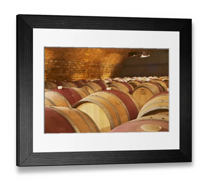 Framed Print : The barrel aging cellar. Bodega Familia Schroeder Winery, also called Saurus, Neuquen