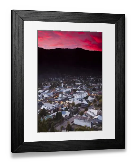 Framed Print : Argentina, Neuquen Province, San Martin de los Andes. Town view from the east, evening Framed Print : Argentina, Neuquen Province, San Martin de los Andes. Town view from the east, evening