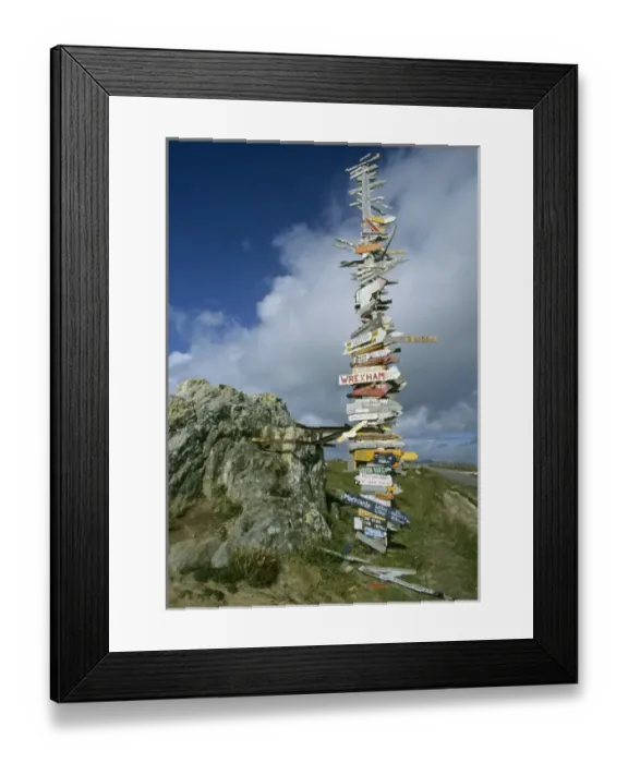 Framed Print : Falkland Islands, Port Stanley, main community, sign with mileage to distant places