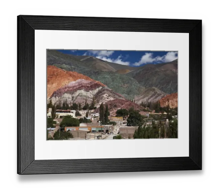 Framed Print : Argentina, Jujuy Province, Purmamarca. Town view and the Hill of Seven Colors Framed Print : Argentina, Jujuy Province, Purmamarca. Town view and the Hill of Seven Colors