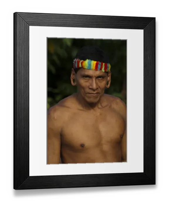 Framed Print : Huaorani Indian - Tage Kaiga making feather crown. Gabaro Community. Yasuni National Park Framed Print : Huaorani Indian - Tage Kaiga making feather crown. Gabaro Community. Yasuni National Park