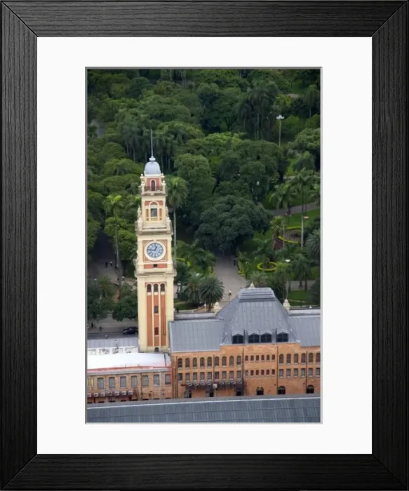 Framed Print : Clock tower on Estacion Luz train station building in Sao Paulo, Brazil Framed Print : Clock tower on Estacion Luz train station building in Sao Paulo, Brazil