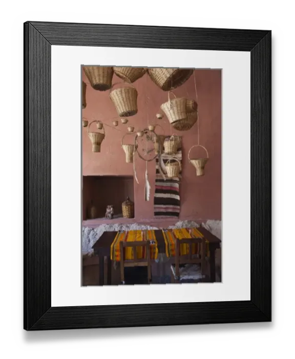 Framed Print : Argentina, Jujuy Province, Humahuaca. Casa Vieja restaurant interior with baskets and dreamcatchers