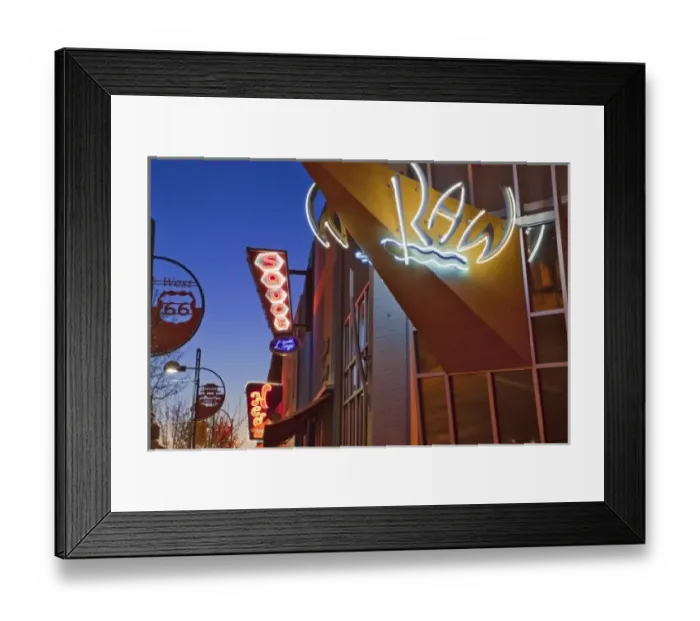 Framed Print : Central Avenue at dusk in downtown Albuquerque New Mexico on historic Route 66 Framed Print : Central Avenue at dusk in downtown Albuquerque New Mexico on historic Route 66