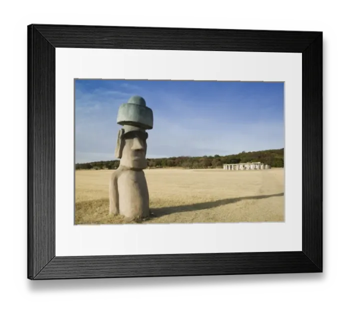 Framed Print : USA, TEXAS, Hill Country, Hunt: Stonehenge 2, Half scale replica Easter Island Moai