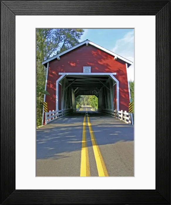 Framed Print : historic Shimanek covered bridge near Albany Oregon Framed Print : historic Shimanek covered bridge near Albany Oregon