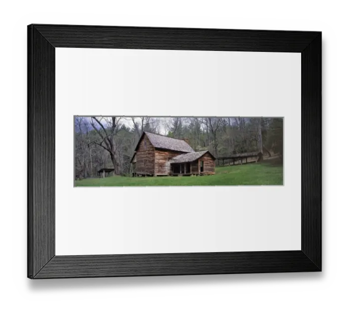 Framed Print : USA, Tennessee, Great Smoky Mts NP. A wooden house sits nestled in the green of Cades Cove