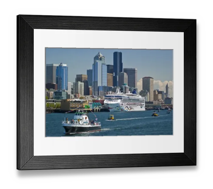 Framed Print : USA, Washington, Seattle. T  /  V Maritime Instructor leads tugboat parade along