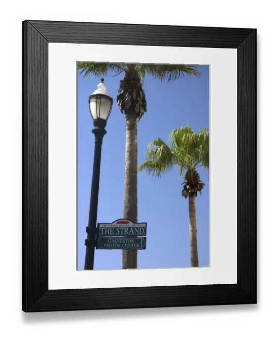 Framed Print : Lamp post and street sign in the Strand District of downtown Galveston, Texas