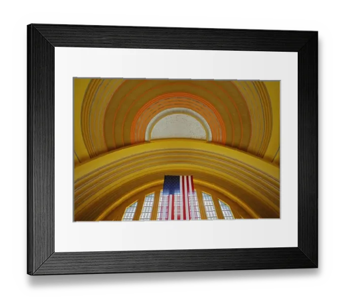 Framed Print : Rotunda and flag in Cincinnatis Union Terminal now the home of the Cincinnati