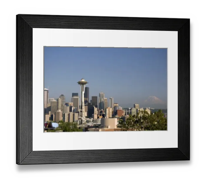 Framed Print : A view of the city of Seattle with Mount Rainer in the background in Washington Framed Print : A view of the city of Seattle with Mount Rainer in the background in Washington