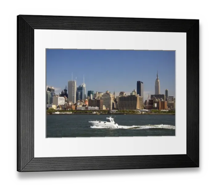 Framed Print : Pleasure boat on the Hudson River and New York City, New York, USA Framed Print : Pleasure boat on the Hudson River and New York City, New York, USA