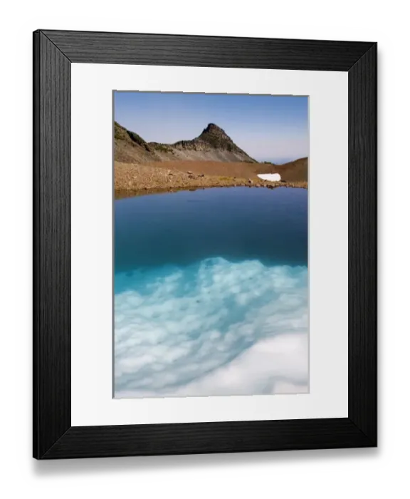 Framed Print : USA, Oregon, Broken Top. Submerged ice reflects the blue sky in a tarn near Broken Framed Print : USA, Oregon, Broken Top. Submerged ice reflects the blue sky in a tarn near Broken