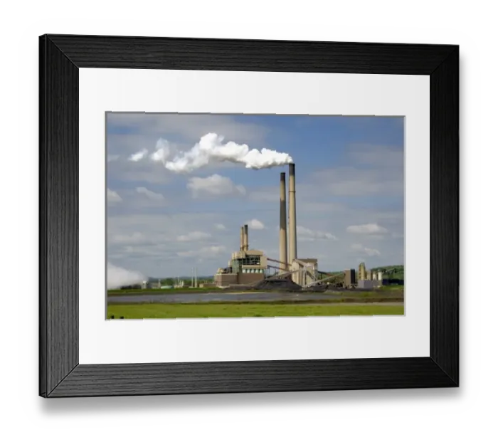 Framed Print : The Conesville coal fired power plant with belching smoke near Coshocton, Ohio