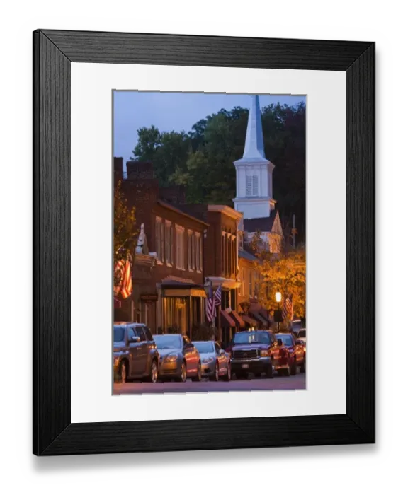 Framed Print : USA, Tennessee, Jonesborough. Oldest town in Tennessee, Main Street, dusk
