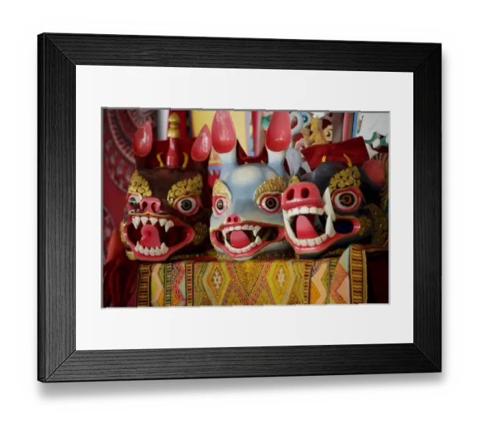 Framed Print : Santa Fe, New Mexico, United States. International Folk Art Market. Folk masks from Bhutan Framed Print : Santa Fe, New Mexico, United States. International Folk Art Market. Folk masks from Bhutan