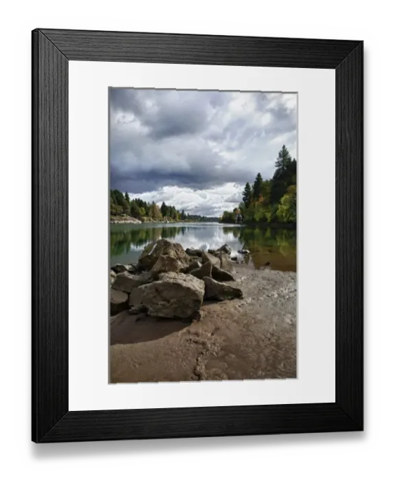 Framed Print : USA, Oregon, Lake Oswego, George Rogers Park, the Willamette River. Digital Composite