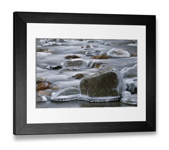 Framed Print : Vermont, USA. Frozen rocks along a river in the winter Framed Print : Vermont, USA. Frozen rocks along a river in the winter