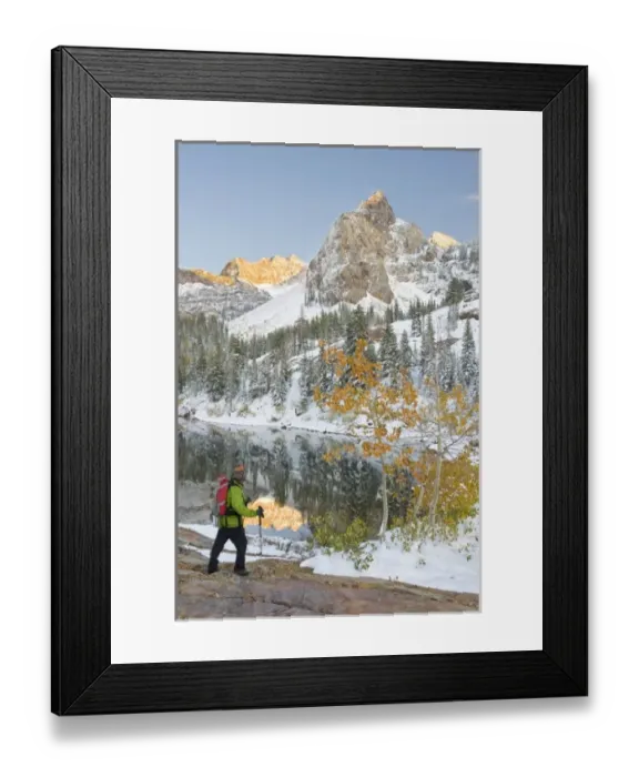 Framed Print : Hiking at LaKe Blanche, Sundial Peak, early fall snow, Quartzsite rock, Twin Peaks Wilderness