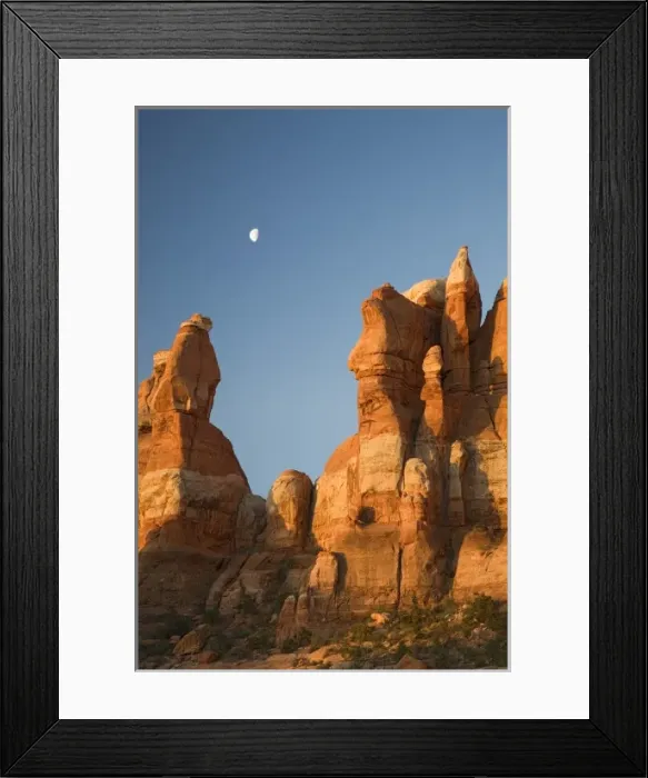 Framed Print : Utah, Canyonlands NP, The Needles, Moon setting over rock pinnacles at Chesler Park Framed Print : Utah, Canyonlands NP, The Needles, Moon setting over rock pinnacles at Chesler Park