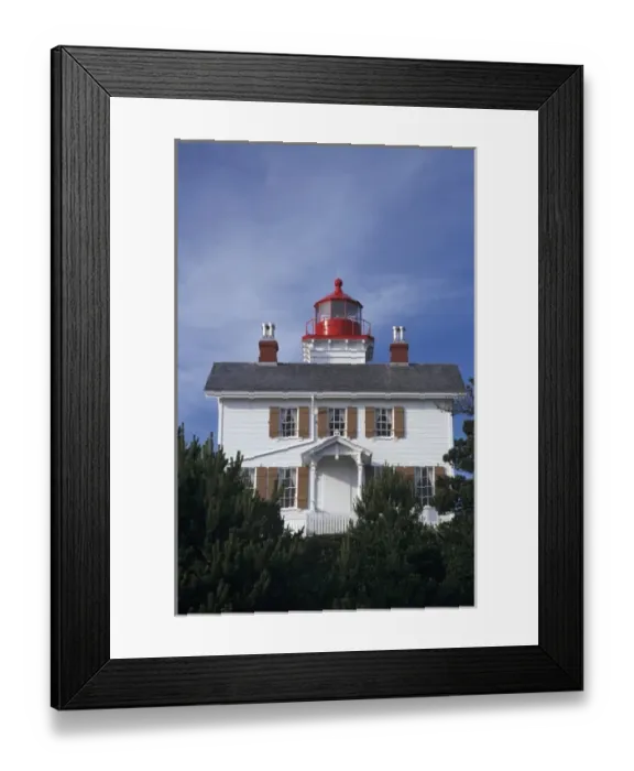 Framed Print : OR, Oregon Coast, Newport, Yaquina Bay lighthouse, Cape Cod style lighthouse, built