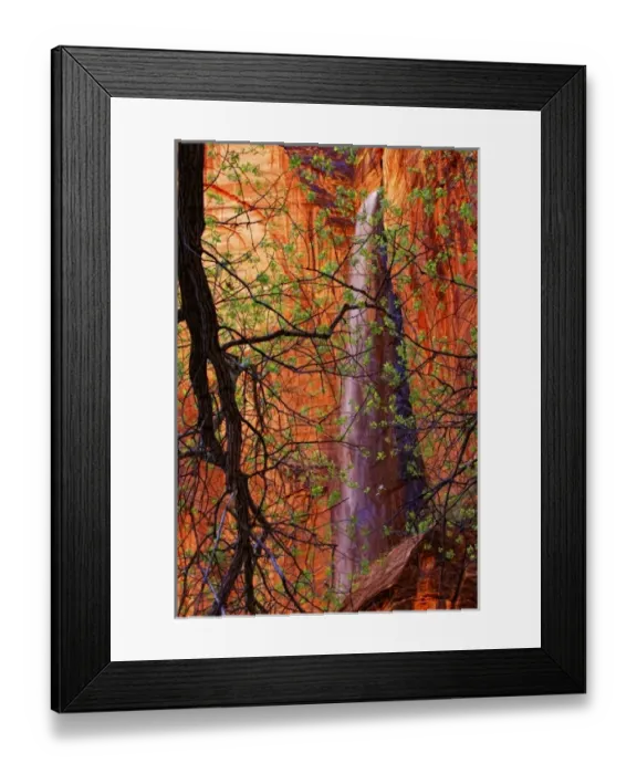 Framed Print : Ephemeral waterfall at Riverside walk trailhead during spring, Zion National Park, Utah Framed Print : Ephemeral waterfall at Riverside walk trailhead during spring, Zion National Park, Utah