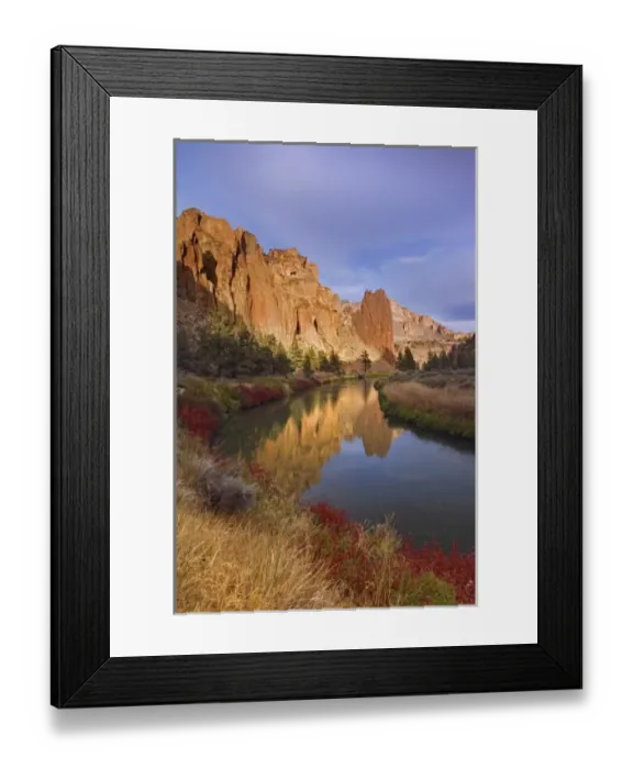 Framed Print : USA, Oregon, Smith Rock State Park. Rock cliffs reflect in Crooked River